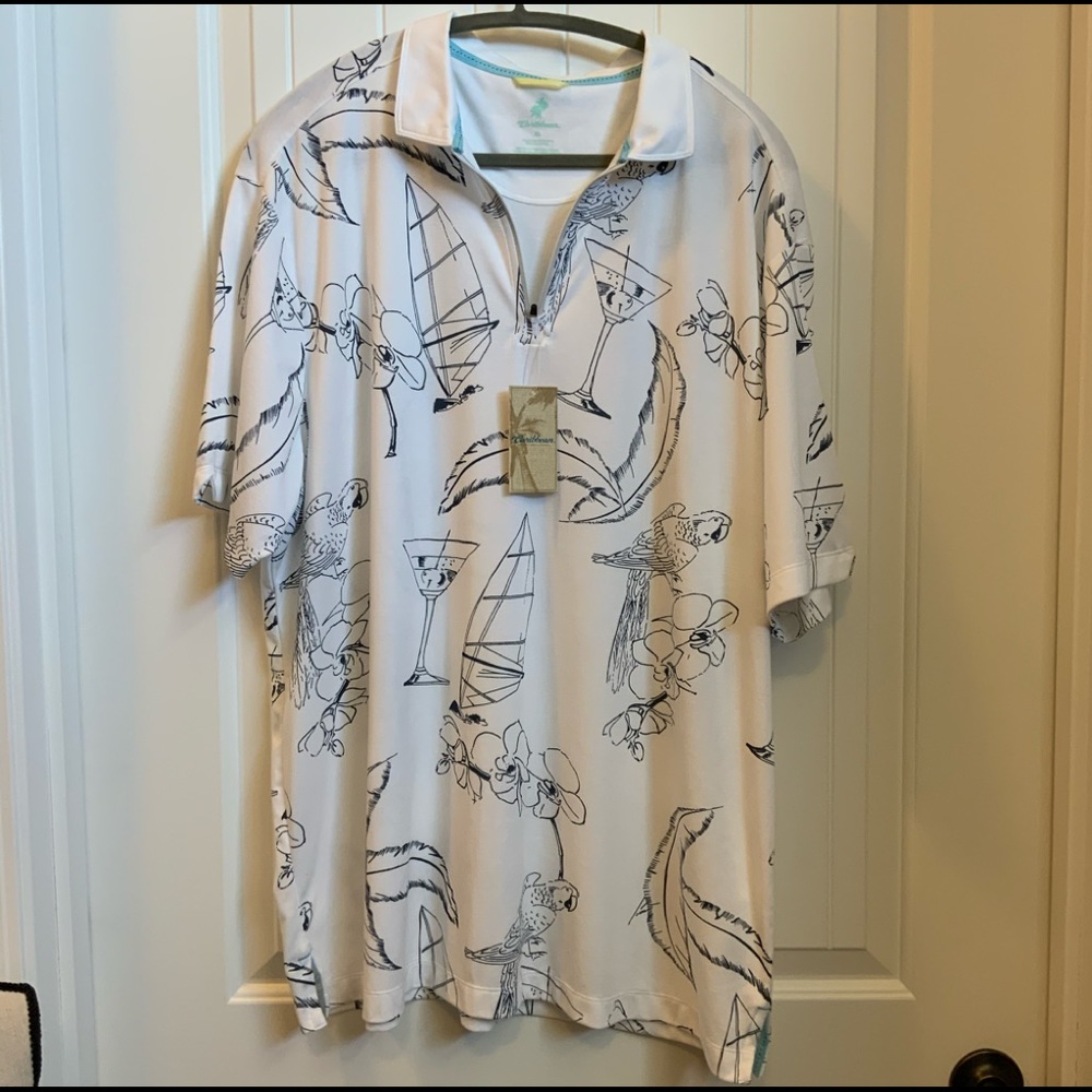 NWT Caribbean zip polo XL white,navy 🦜 🍸